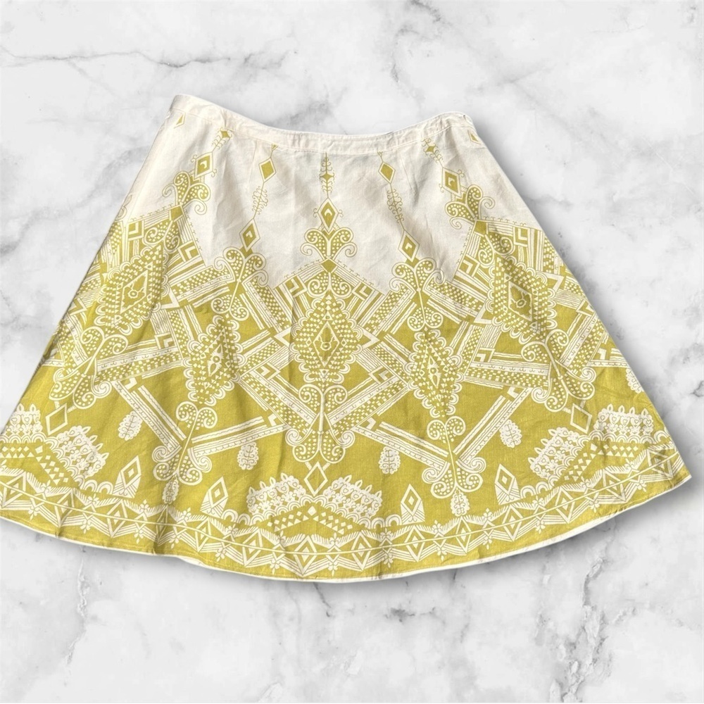 MetroStyle Elegant linen blend Yellow Patterned Skirt sz 18 nwt